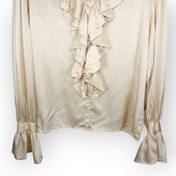 (S) Vintage SanFranciscoClothing Silk Charmeuse Ruffle Peasant Blouse Butter - Picture 7 of 9